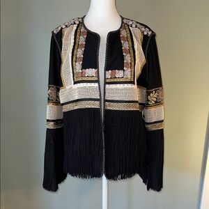 Just B Elegant Black Women's blazer embellished with Embroidery and Fringe Sz L